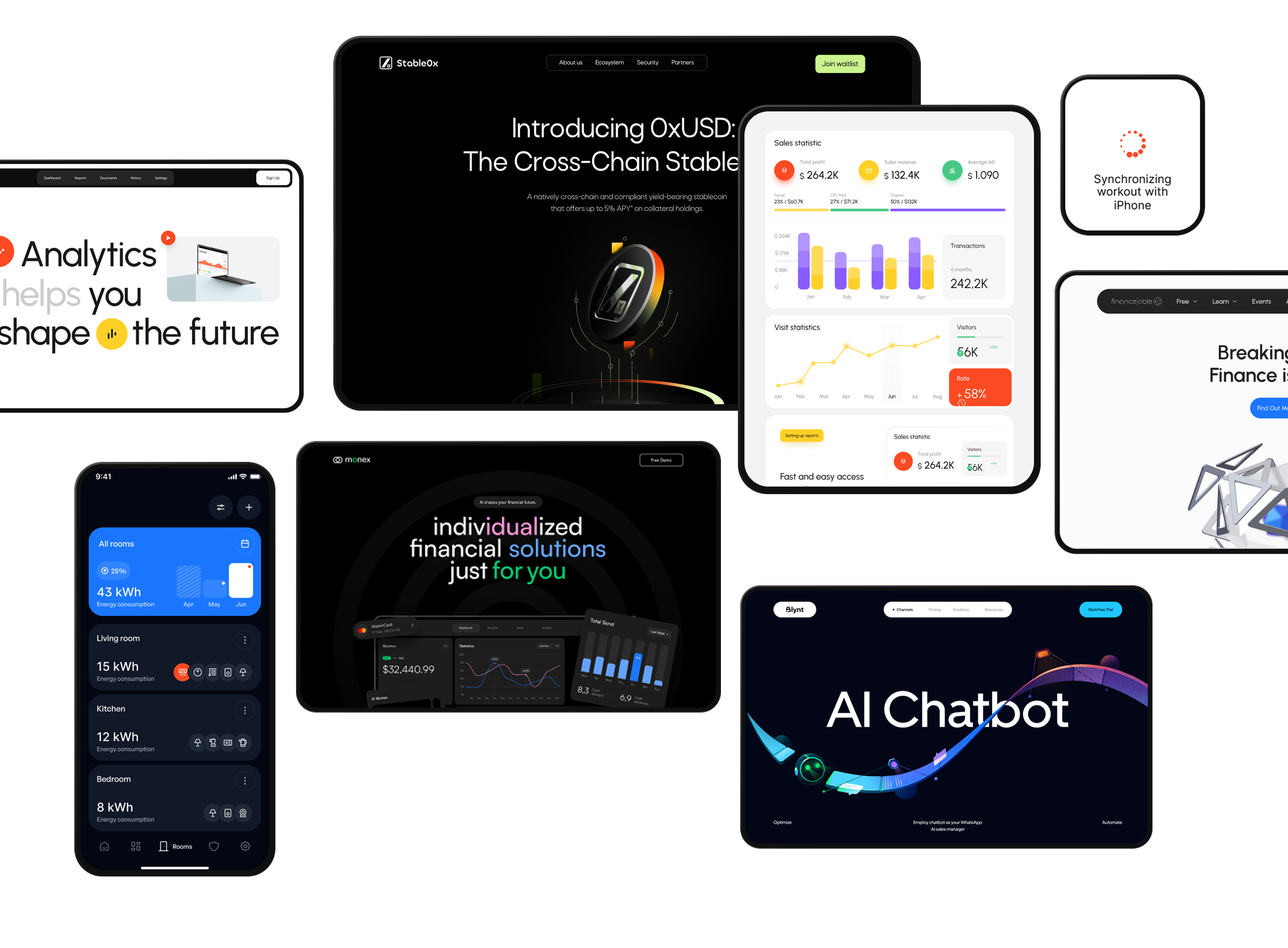 Project snapshots — Midlane, Stabledoc, AI Chatbot, Analytics dashboard, and more